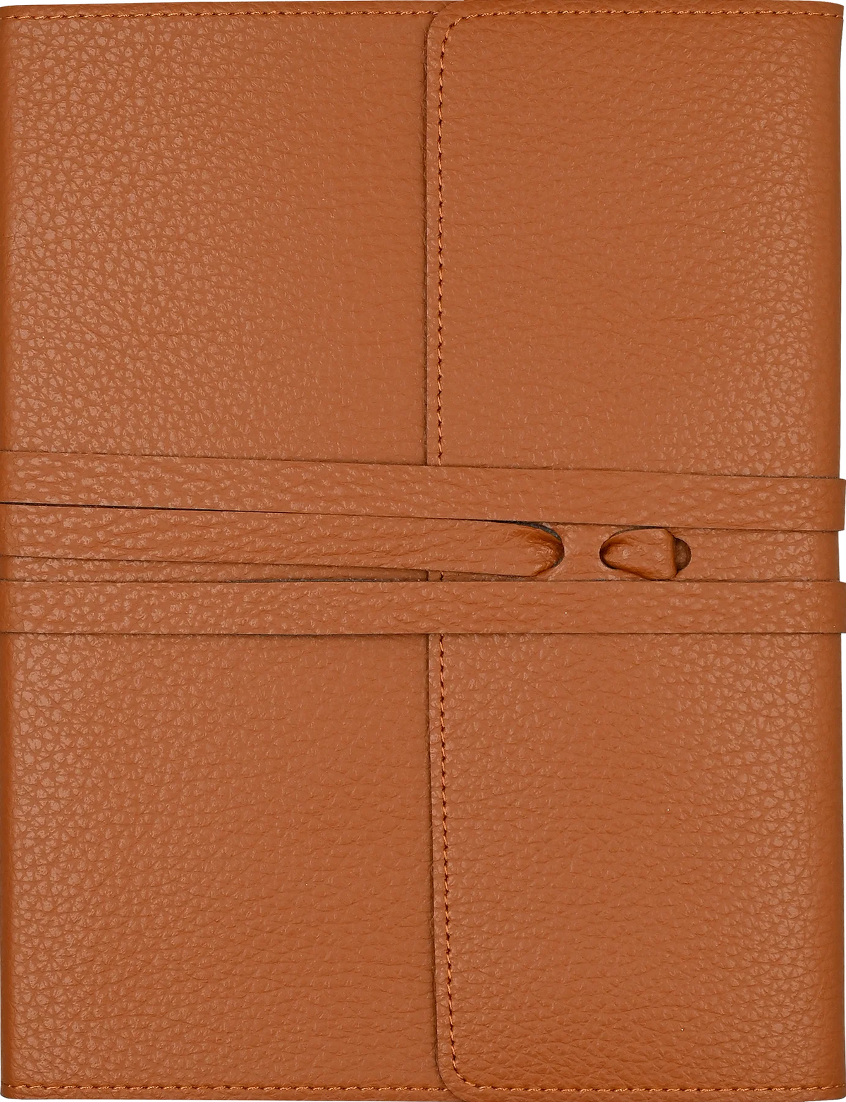 Leather Wrap Journal. Brown leather notebook with a strap closure on a white background