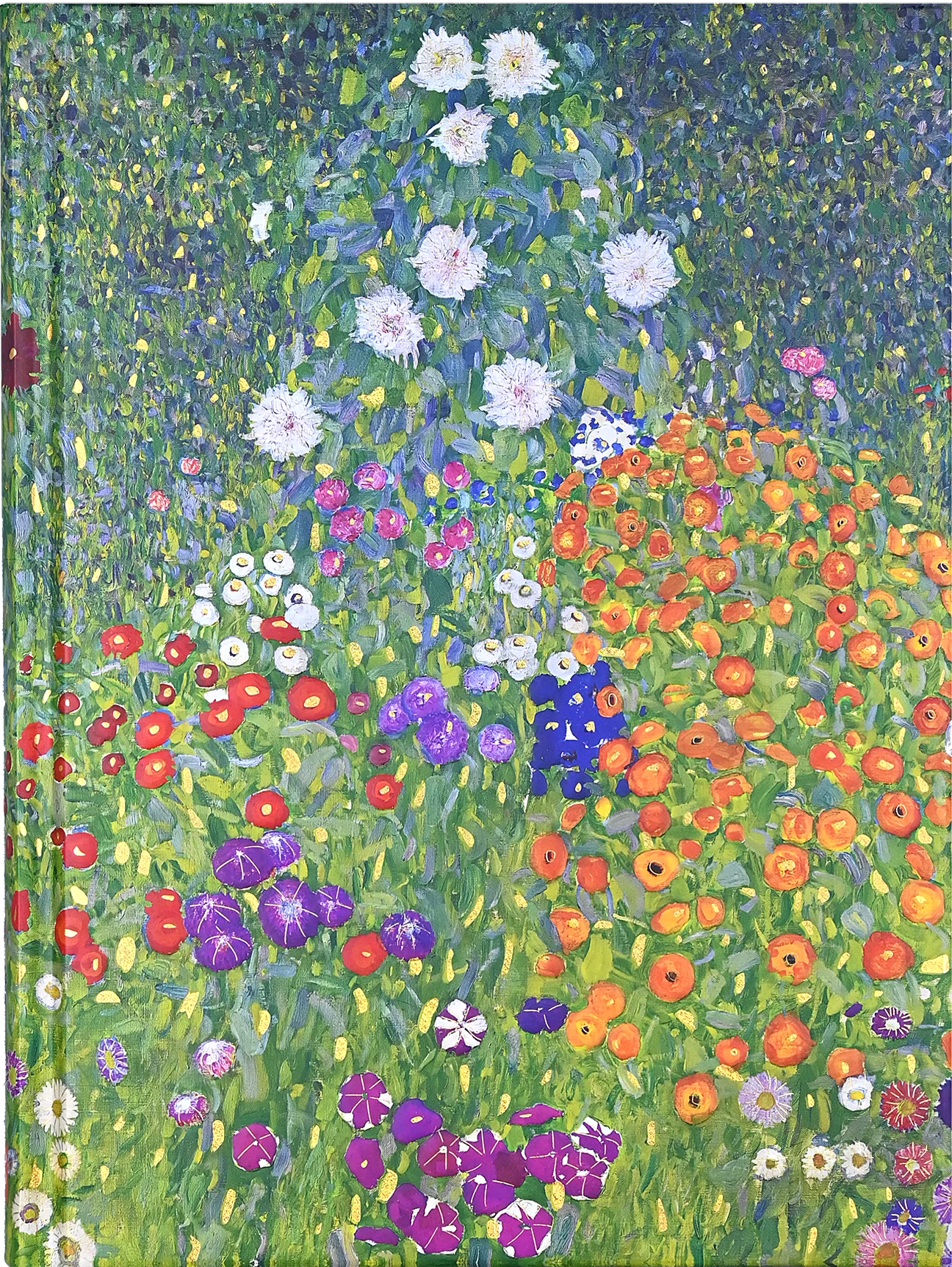 Cottage Garden Journal. Floral design notebook cover with a variety of flowers on a green background