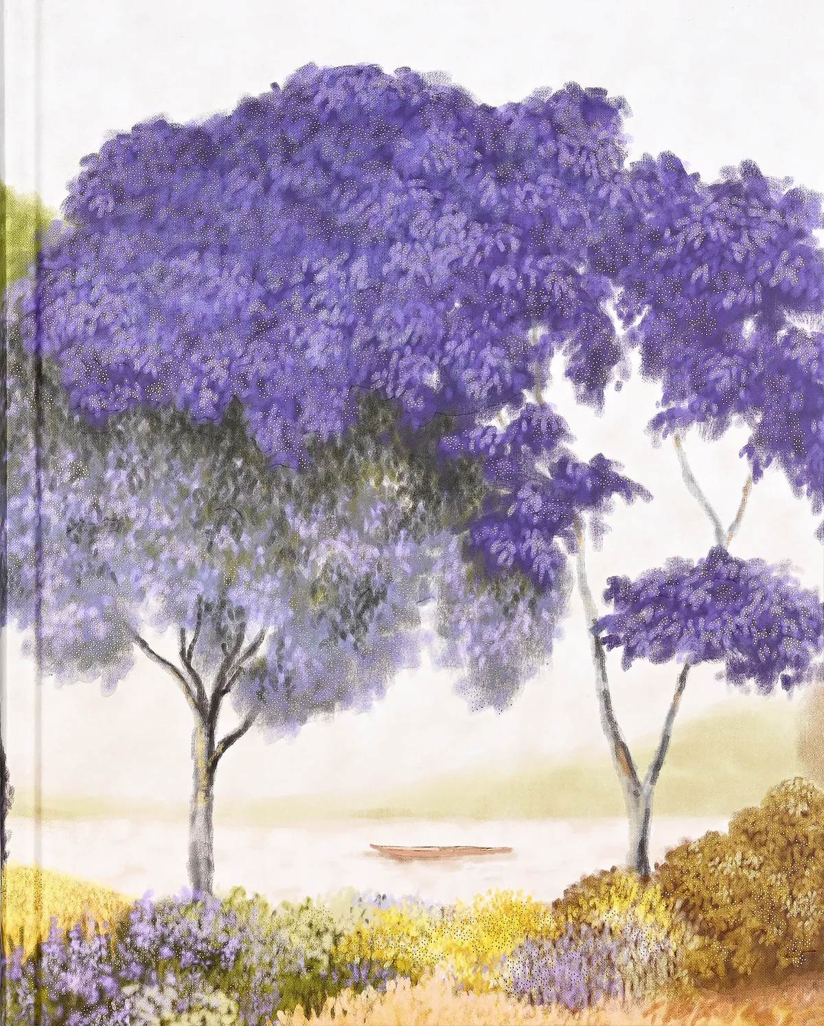 Midsummer Day Journal. Painting of a tree with purple flowers in a landscape