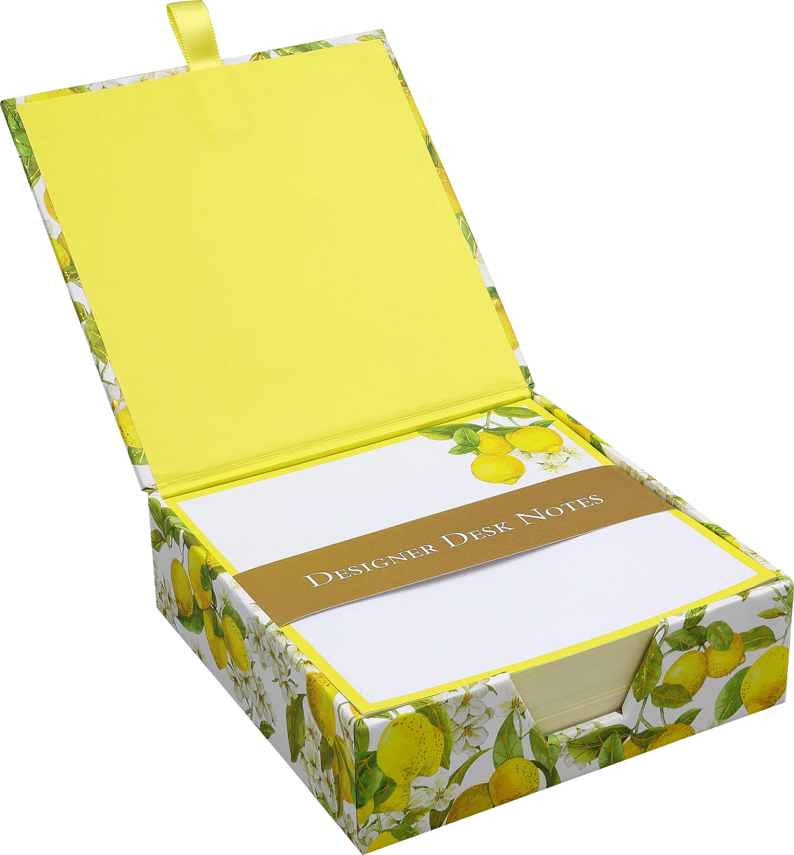 Amalfi Lemons Desk Notes. Designer desk notes with lemon pattern on a white background