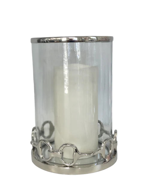 Flair Silver Small Hurricane Candle Holder with Horse Bits