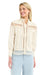 Woman wearing a 365 Women's Victoria Blouse. Black lace-trimmed  with light blue jeans on a white background