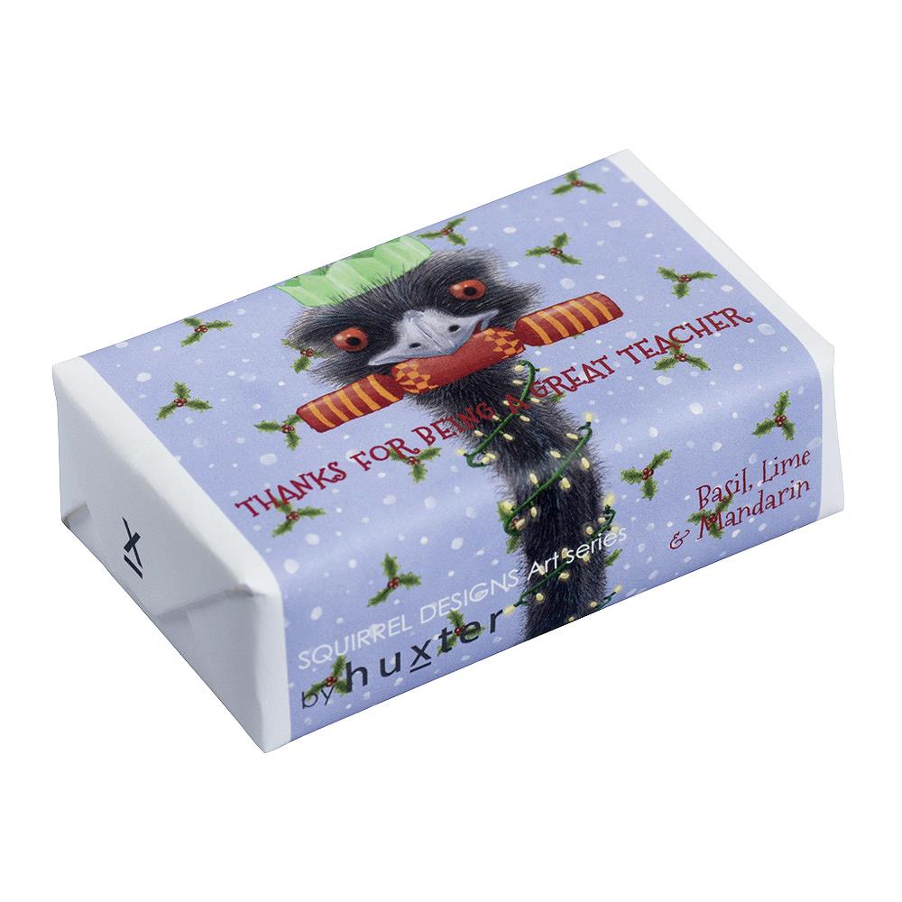 Huxter SD Emu Cracker Great Teacher Soap. Box with a squirrel design and text 'Thanks for being a great teacher' on a white background