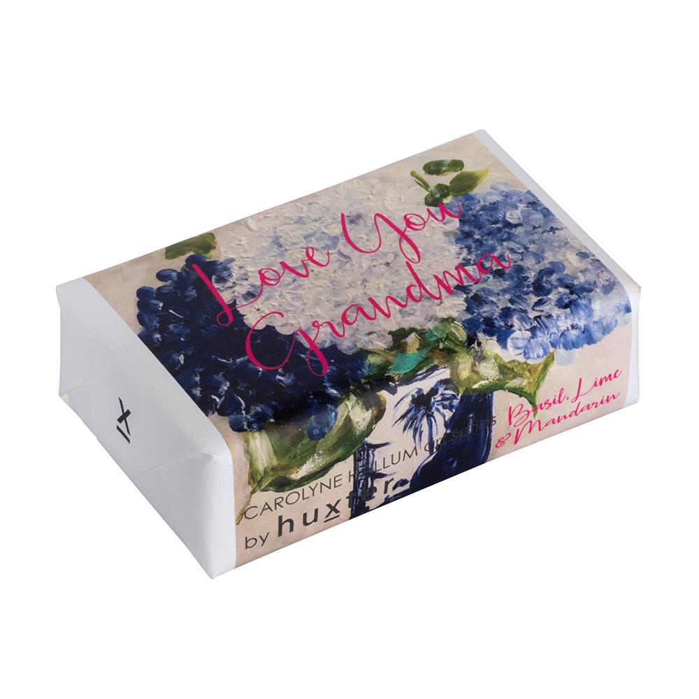 Soap box with floral design and text 'I Love You Grandad' by hux on a white background