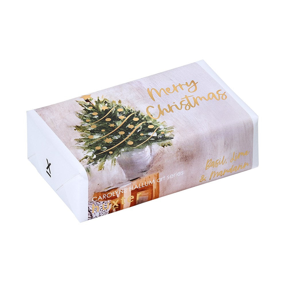 Huxter Christmas Tree in Pot Soap. Box with Christmas design and text on a white background