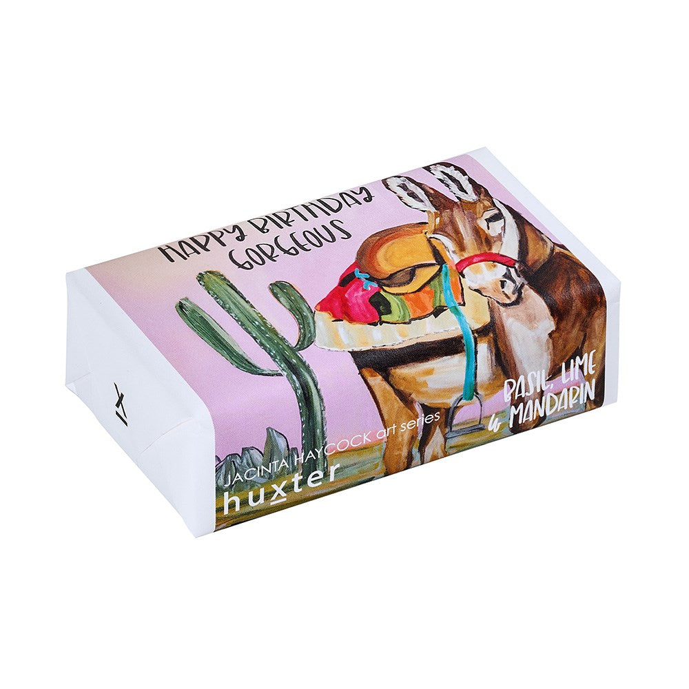Huxter JH 'Lola' - Happy Birthday Gorgeous. Product packaging with a horse and cactus design on a white background