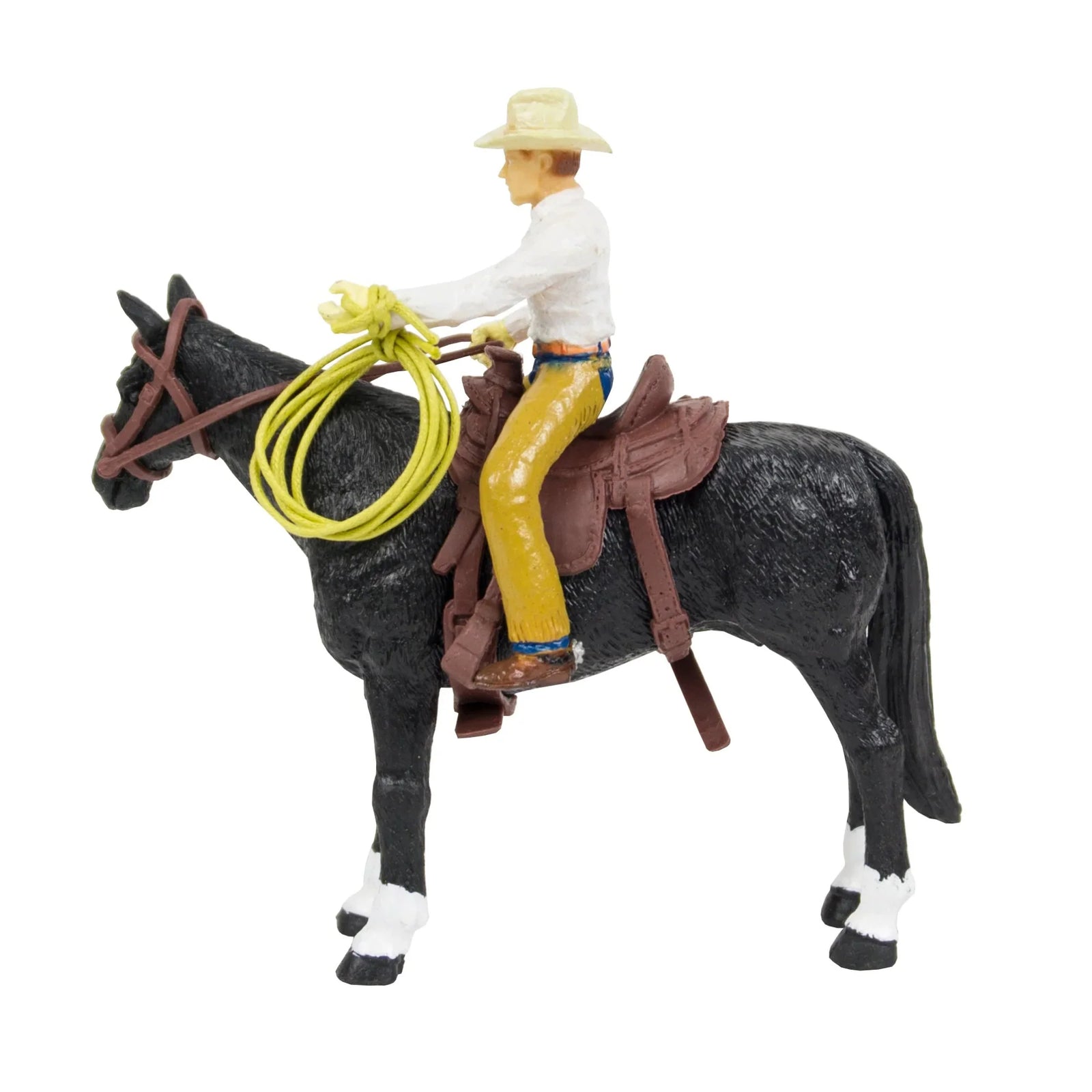 Big Country Toys Cowboy. Toy figure of a cowboy on horseback with a lasso, on a white background
