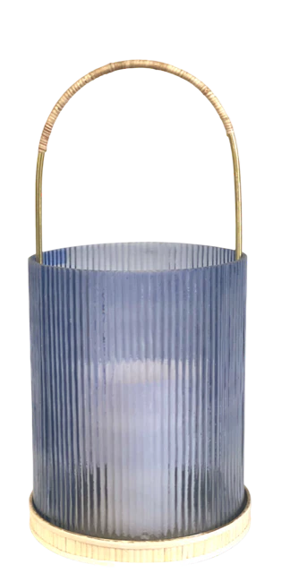 Lantern Small Blue Ribbed Glass