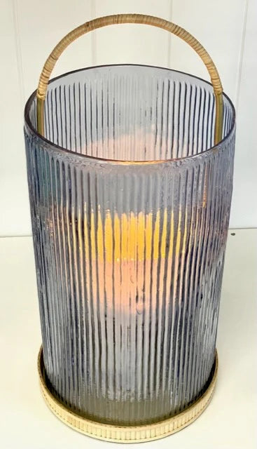 Lantern Small Blue Ribbed Glass
