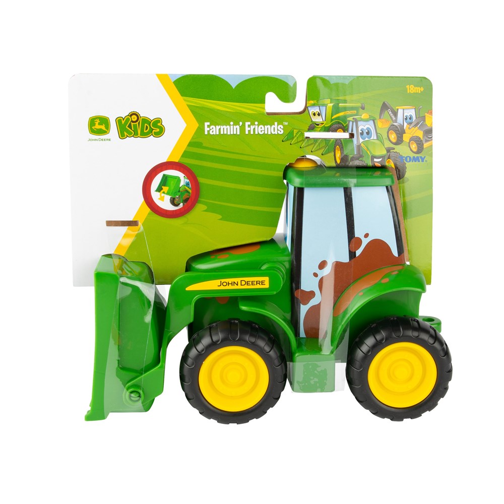 John Deere Farmin Friends AssortmentToy tractor with packaging featuring John Deere branding on a white background 