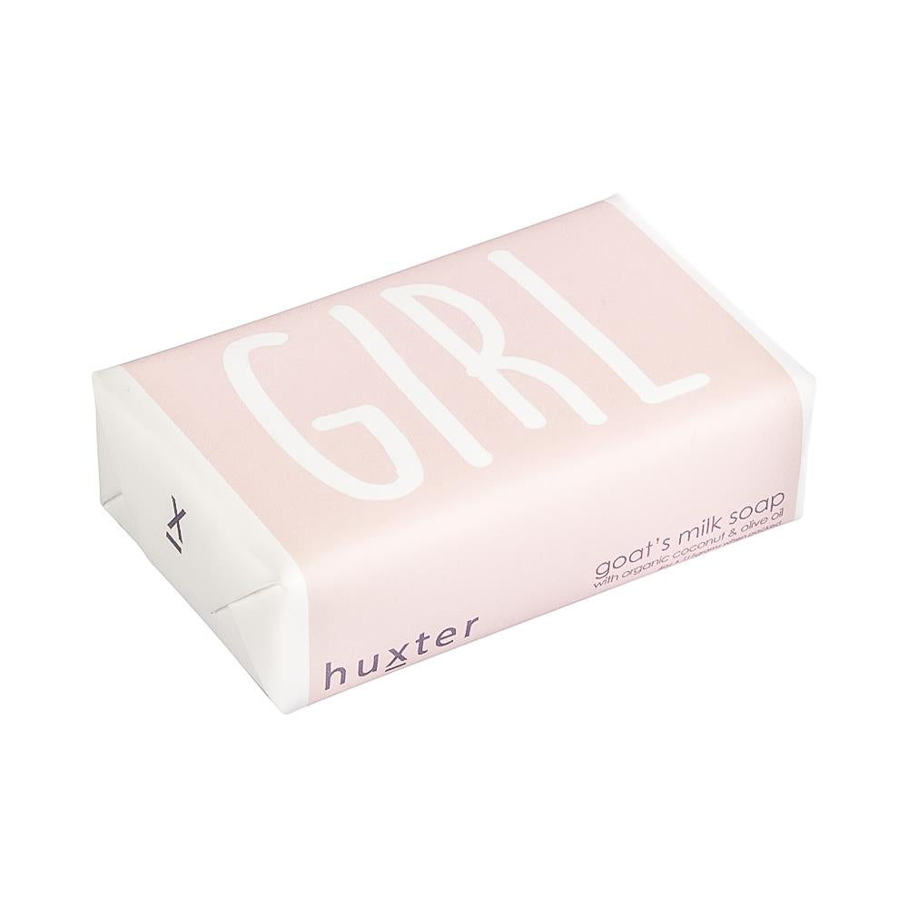 Huxter Girl's Pastel Pink Soap. Box of Huxter 'Girl' goat's milk soap on a white background