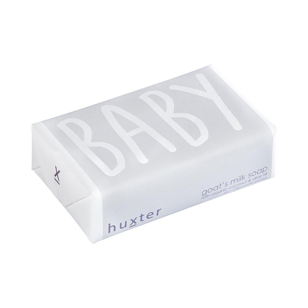 Huxter Baby Grey Soap. Box of huxter baby soap on a white background