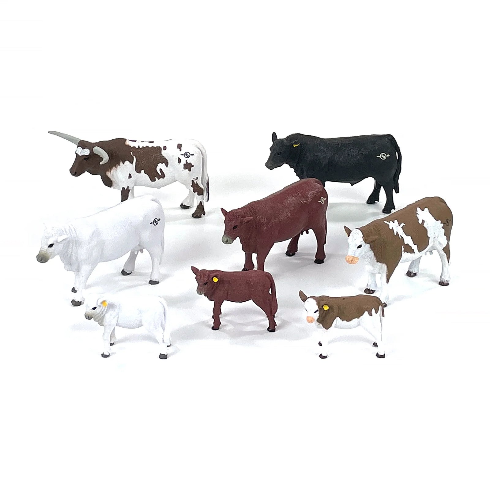 Big Country Toys Cattle Set - 8pc. Set of cow figurines in various colors on a white background
