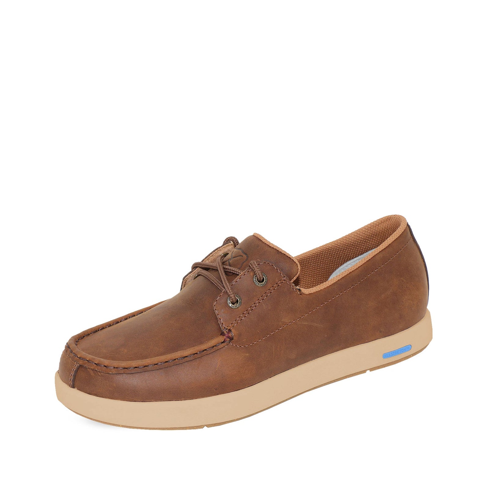 Twisted X Men's Ultra Cell Lace Up. A brown Twisted X men's lace-up shoe with a white sole.