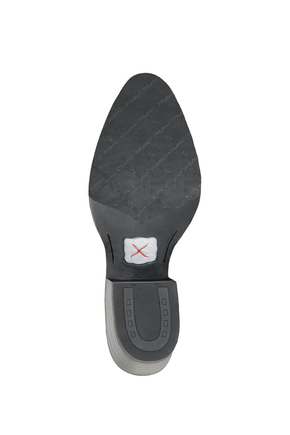 Twisted X Women's 12" Dual Tone Western Boot. Close-up of a shoe sole with a brand logo on a white background