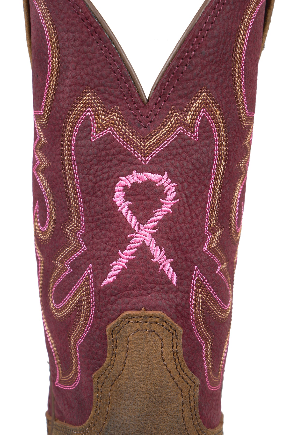 Twisted X Women's  11" Pink Tech X2 Western Boot. Close-up of a boot with pink ribbon design on a white background