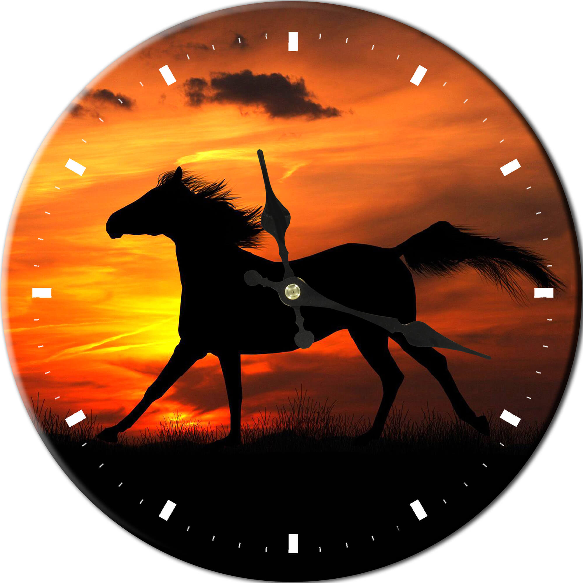 Horses On Sunset Metal Clock