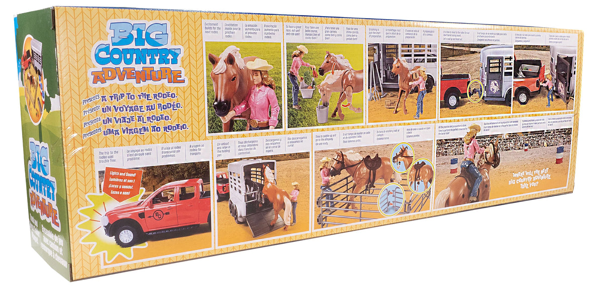 Box for Big Country Toys Adventurer playset with images of horses and toys on a white background