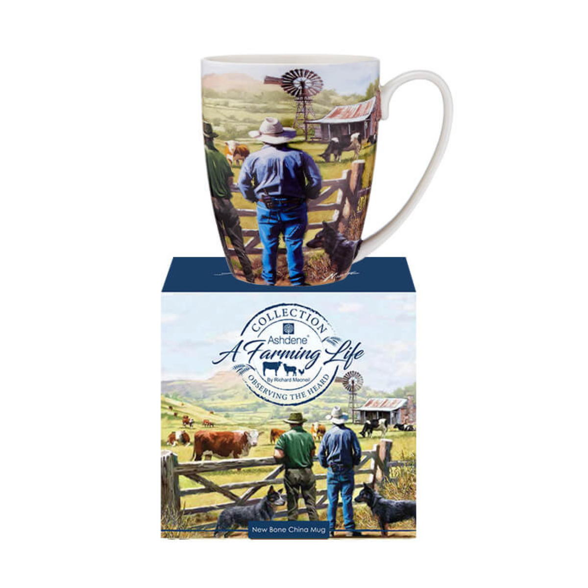 Ashdene A Farming Life: Observing The Herd Mug. Mug with farm scene design on a matching box