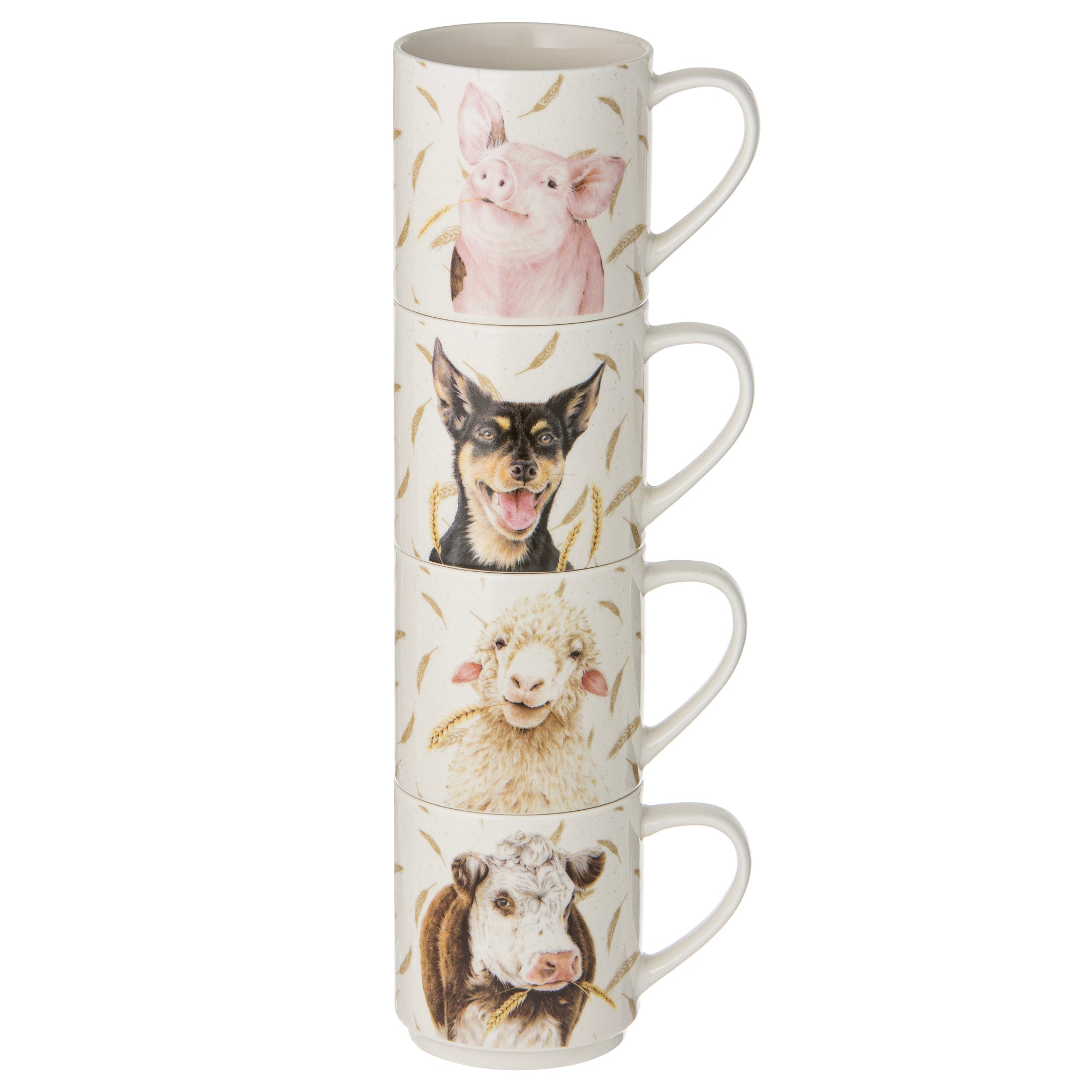 Ashdene Farmyard Faces Stackable 4pk Mugs