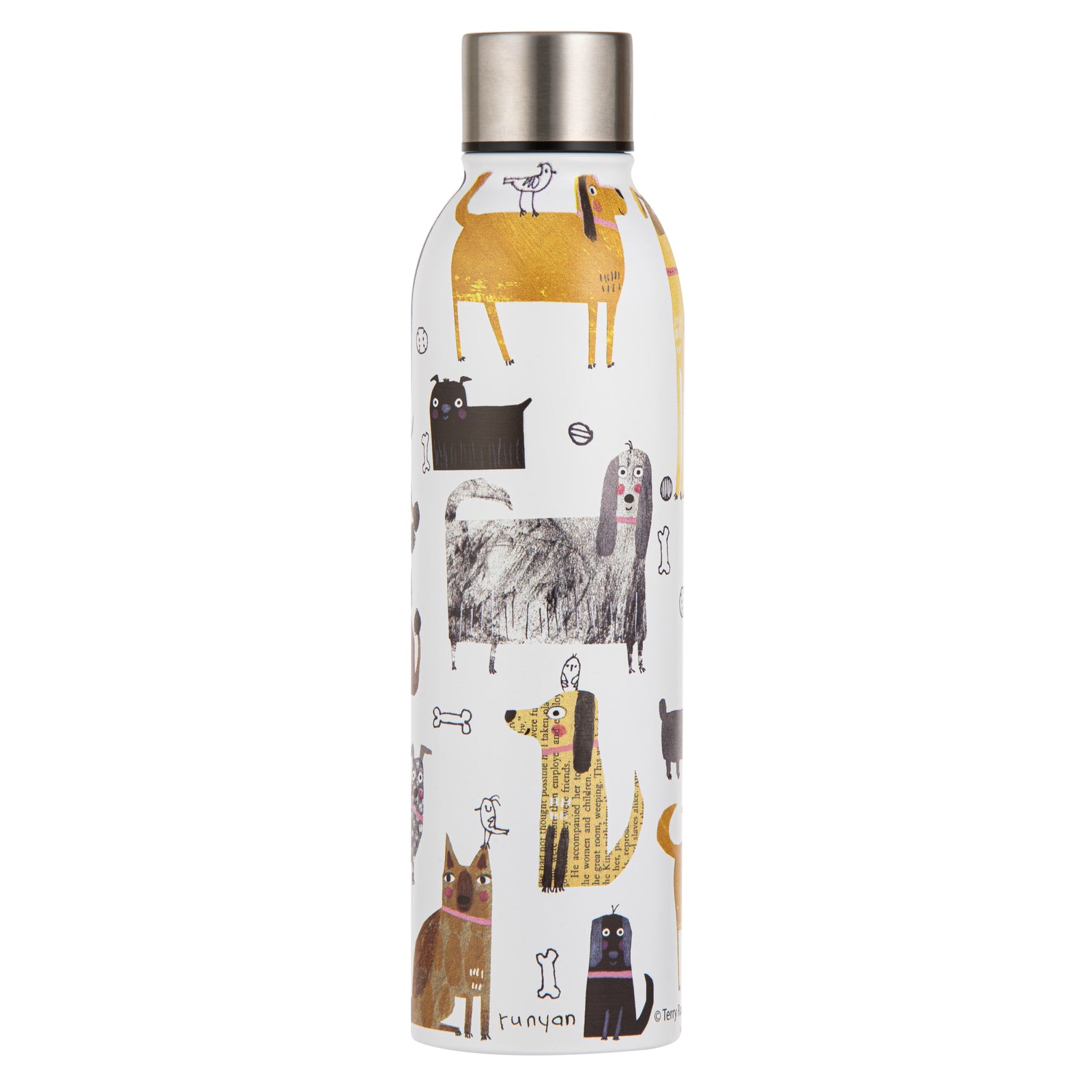 Ashdene Canine Capers Puppers Drink Bottle stainless steel water bottle with a playful artistic print of various dogs.