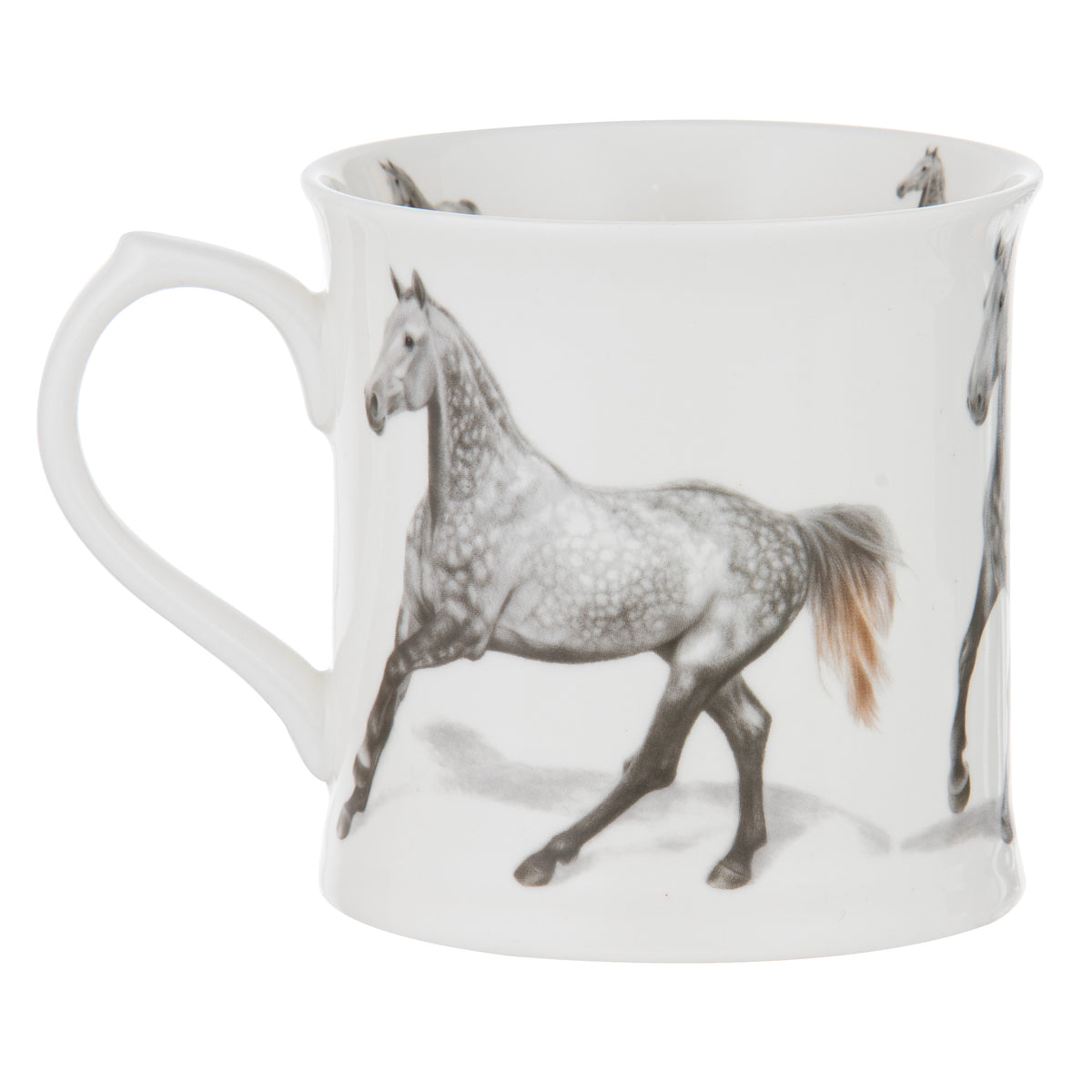 Ashdene Horses By Charlotte Grey Mug. White mug with a horse design on a white background