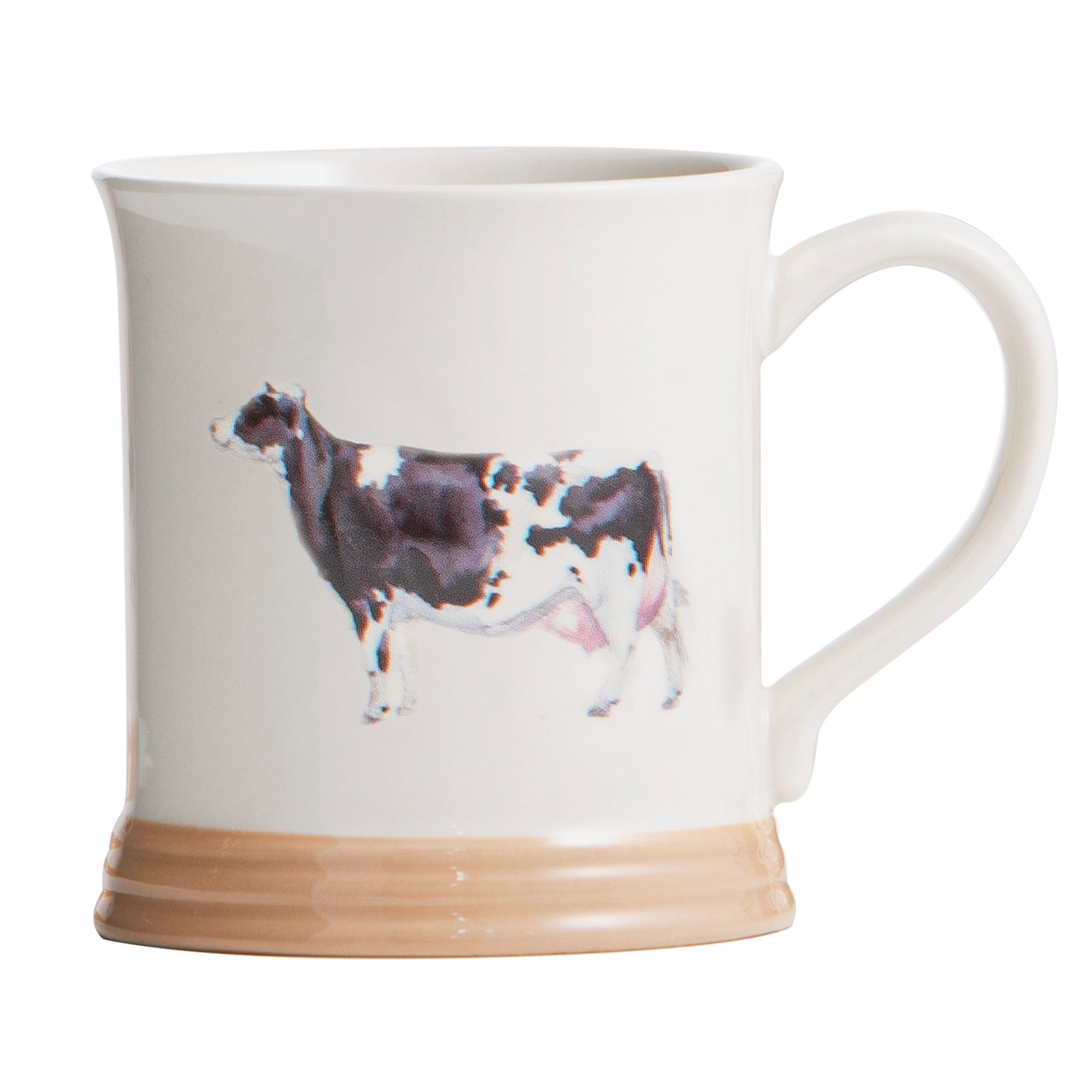 Ladelle Farm Friends Cow Mug. Mug with cow design in a 'Farm Friends' collection box on a white background