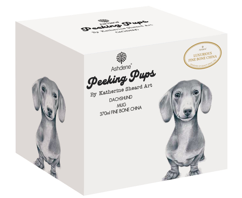 Mug with a dachshund illustration on a white background