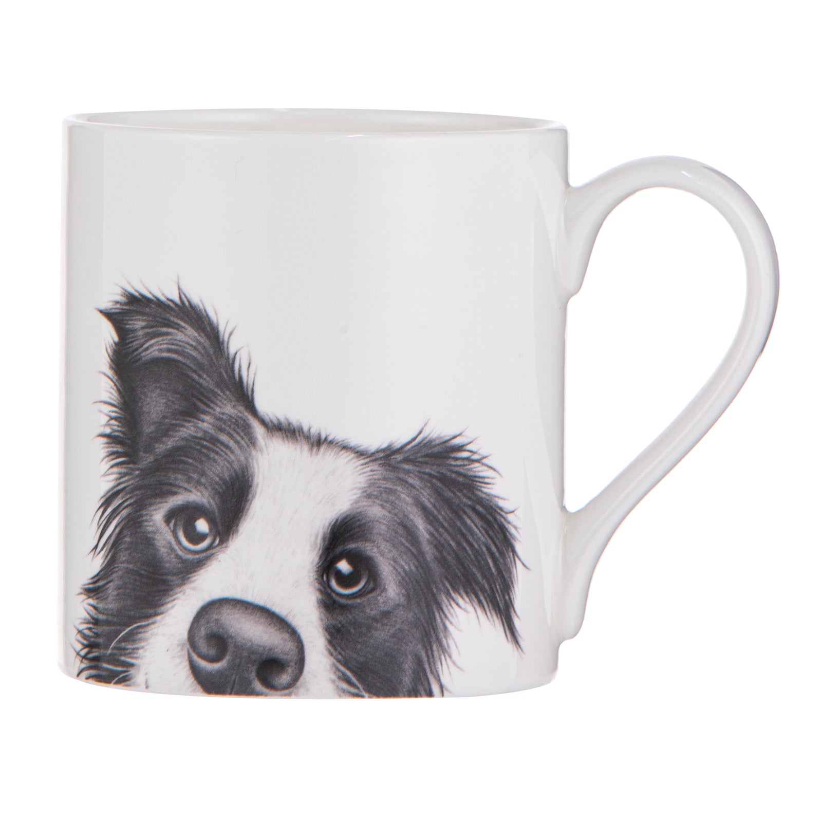 Mug with a black and white dog illustration on a white background