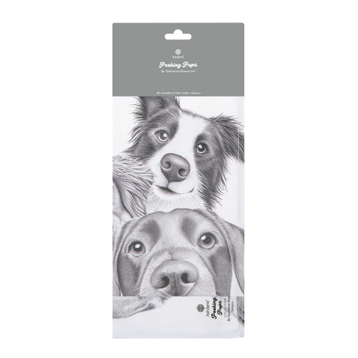 Packaging of Peeking Pups with illustrations of two dogs on a white background