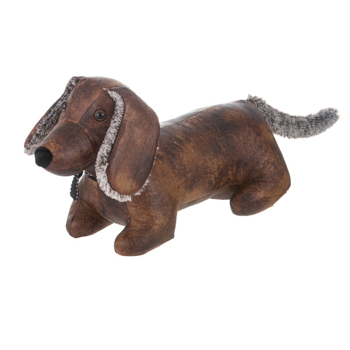 Brown dachshund plush toy on a white background