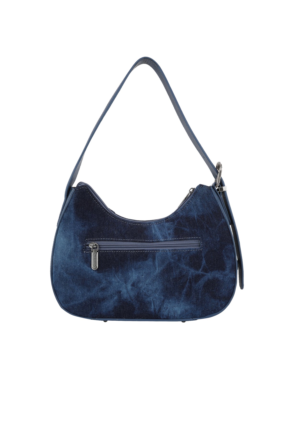 Wrangler Dark Denim Willa Shoulder Bag. Blue handbag with a strap on a white background
