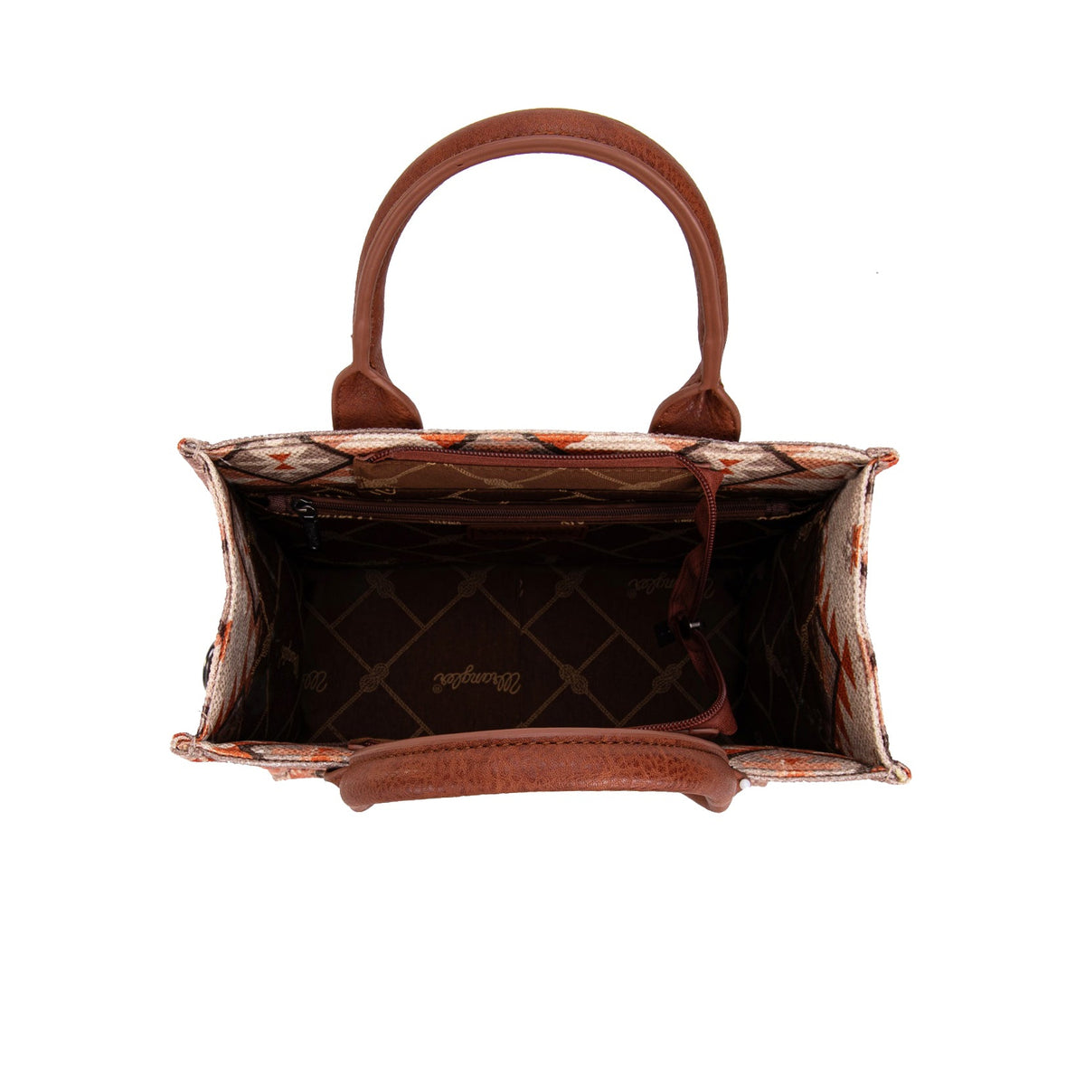 Wrangler Macy Tan Aztec Crossbody Bag. Brown handbag with quilted design on a white background