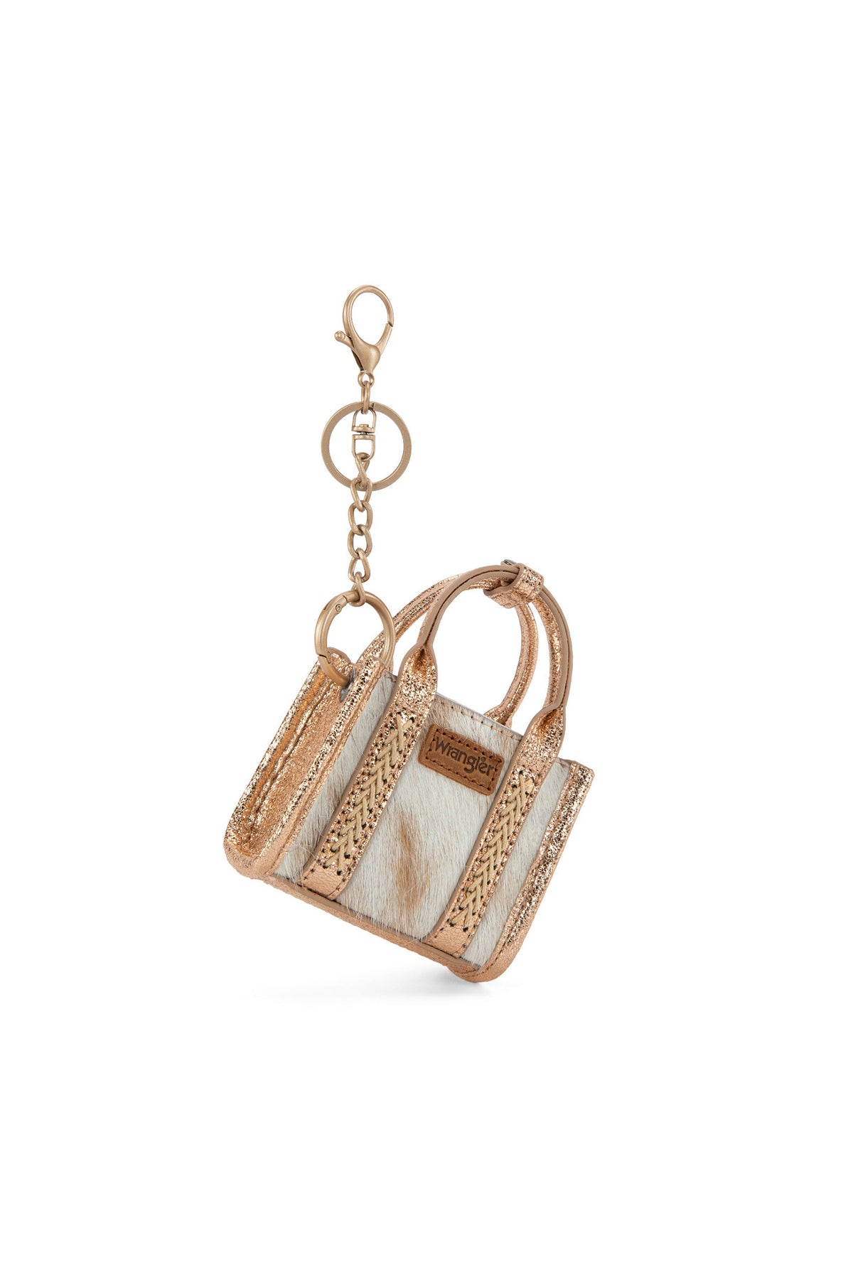 Wrangler Mini Fun Size Tote Blind BoxGold handbag keychain on a white background 