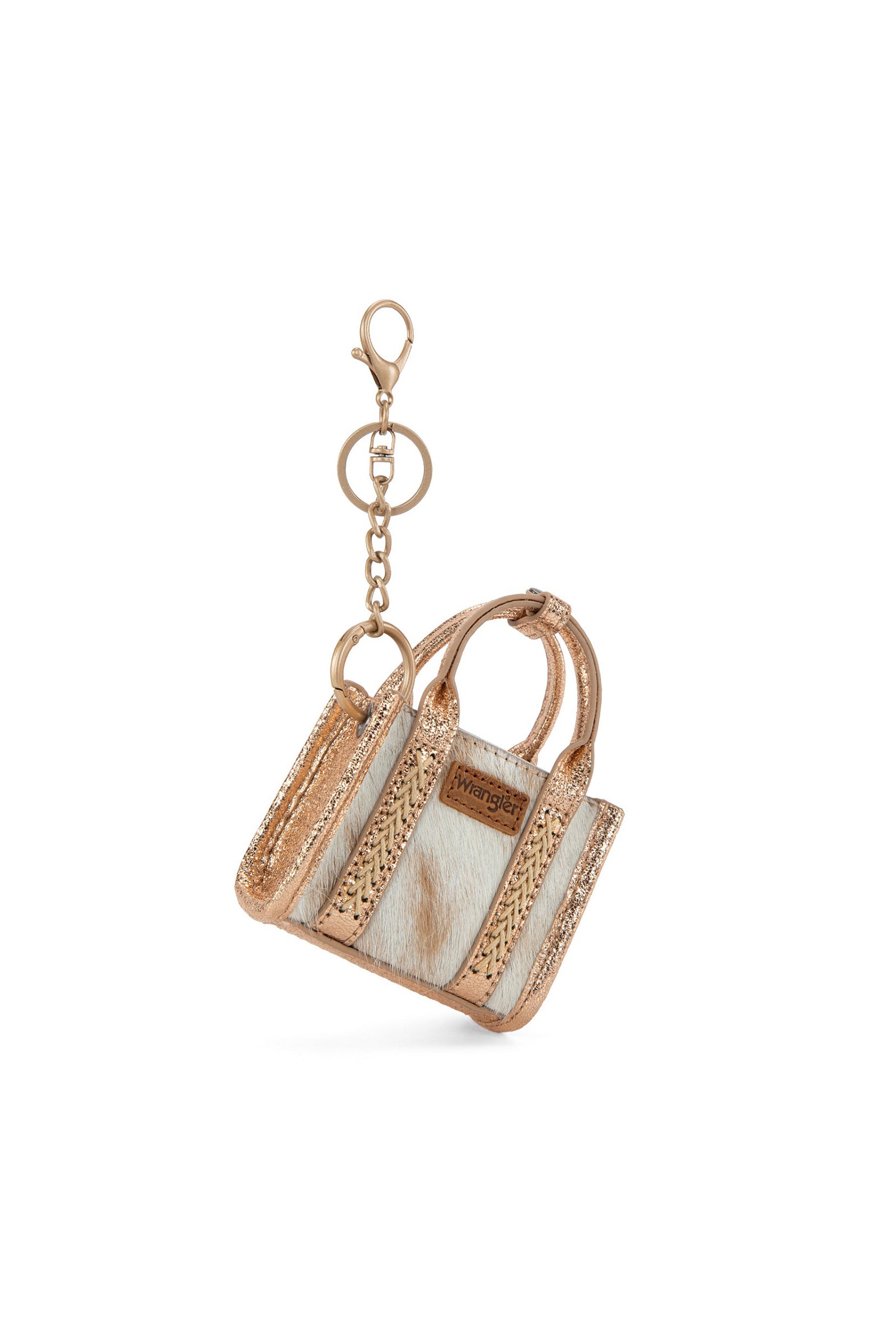 Wrangler Mini Fun Size Tote Blind BoxGold handbag keychain on a white background 