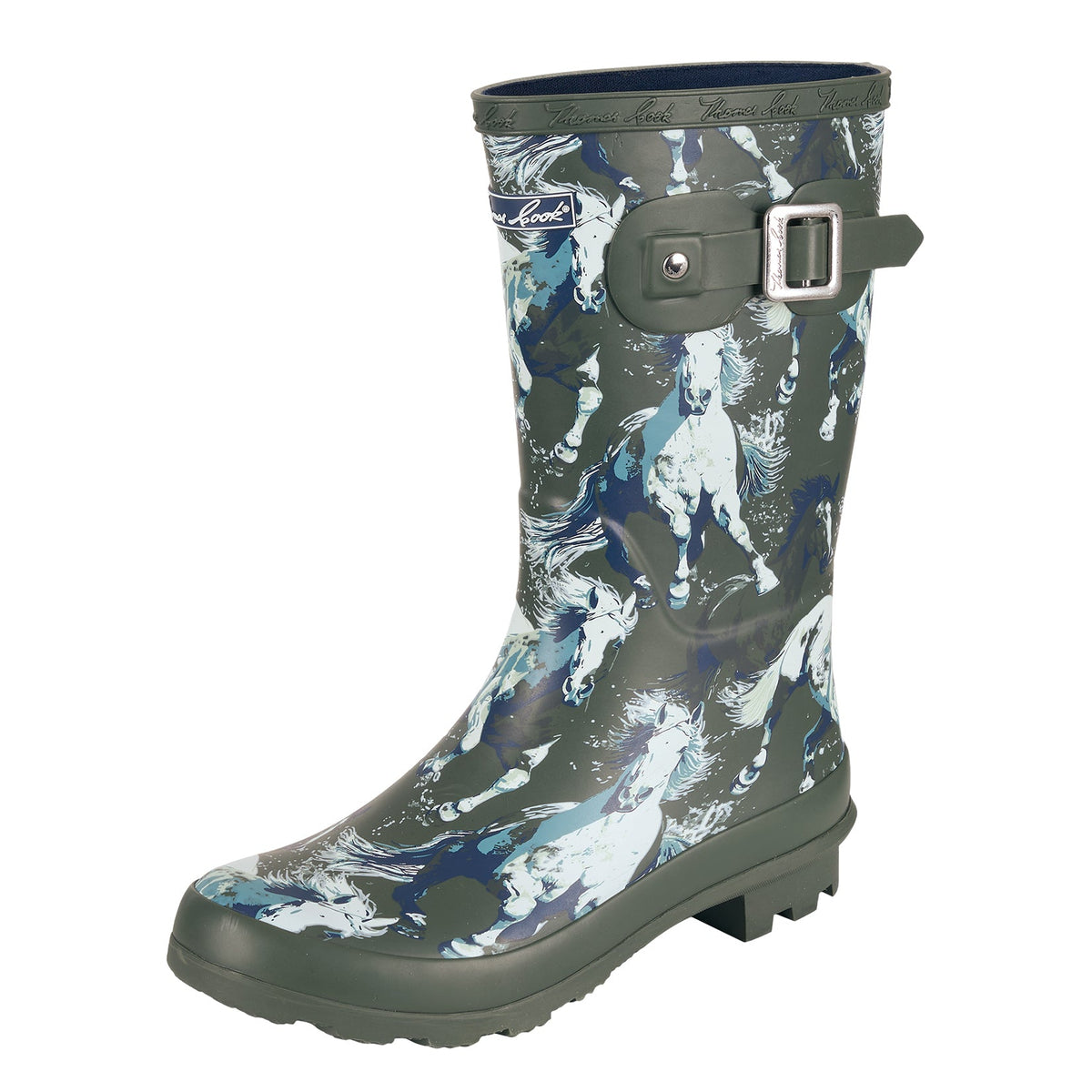 Wellington boot with floral pattern on a white background