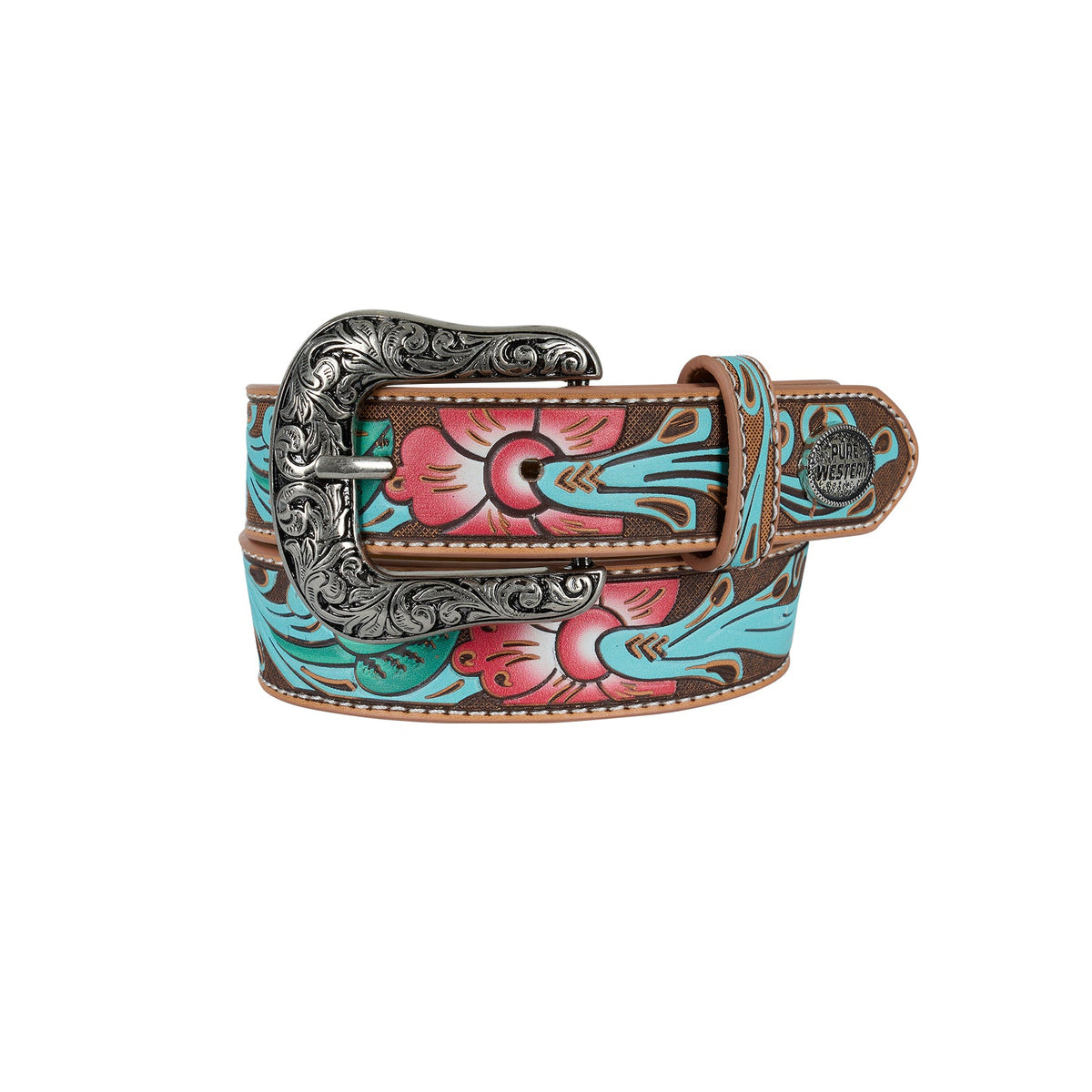 Colorful belt with intricate design on a white background