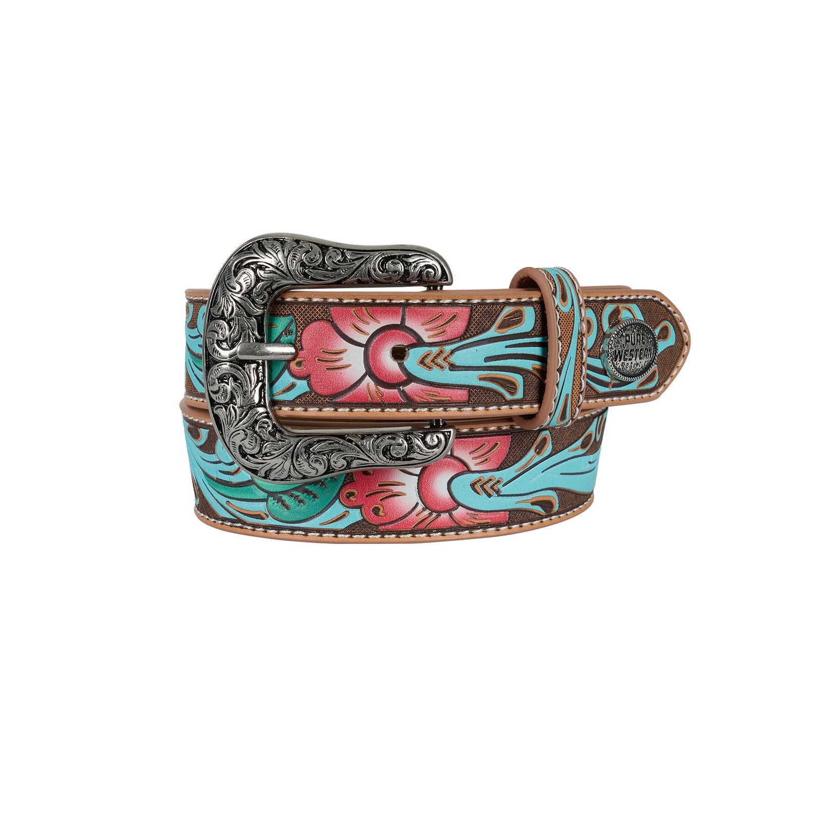 Colorful belt with intricate design on a white background