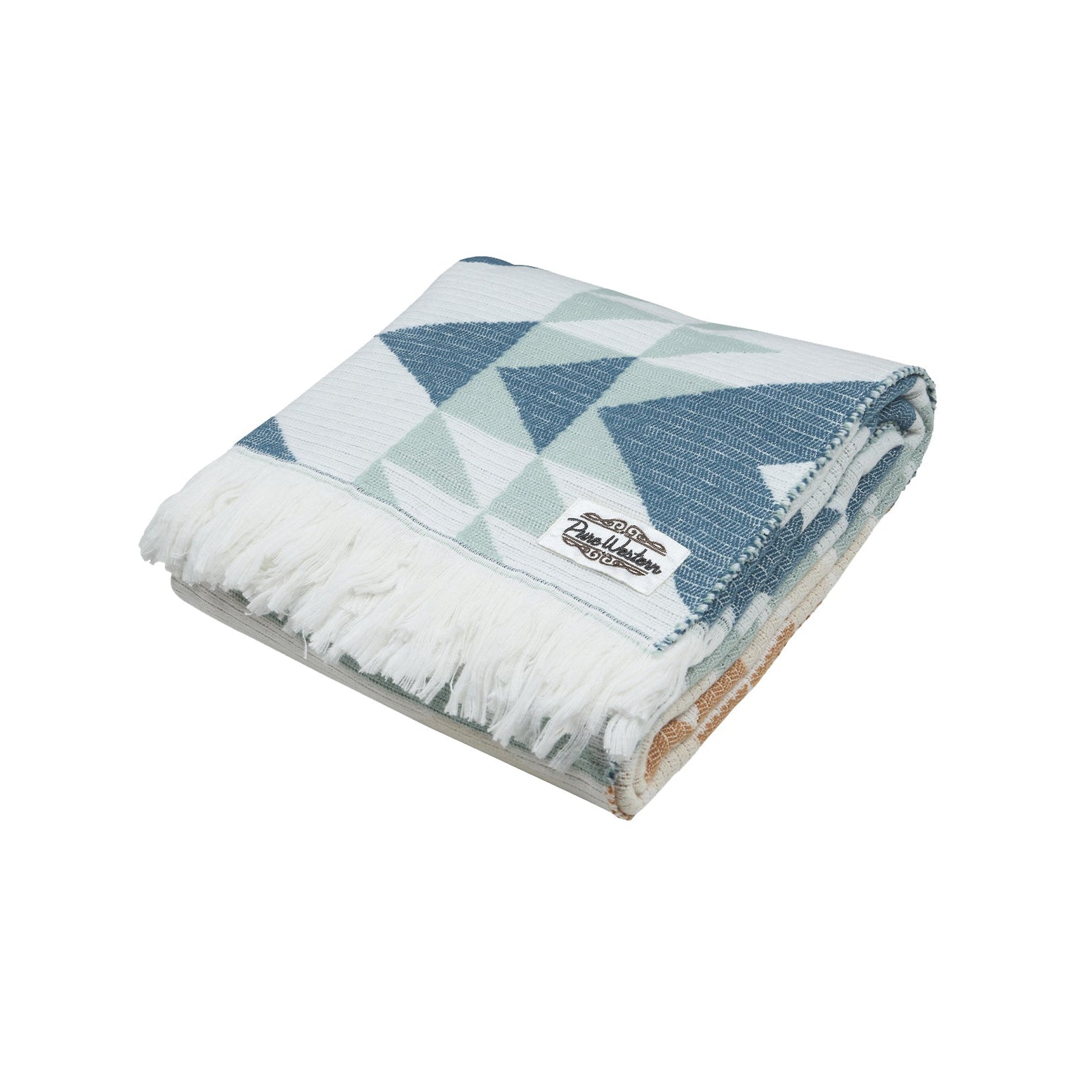 Folded blanket with geometric pattern on a white background
