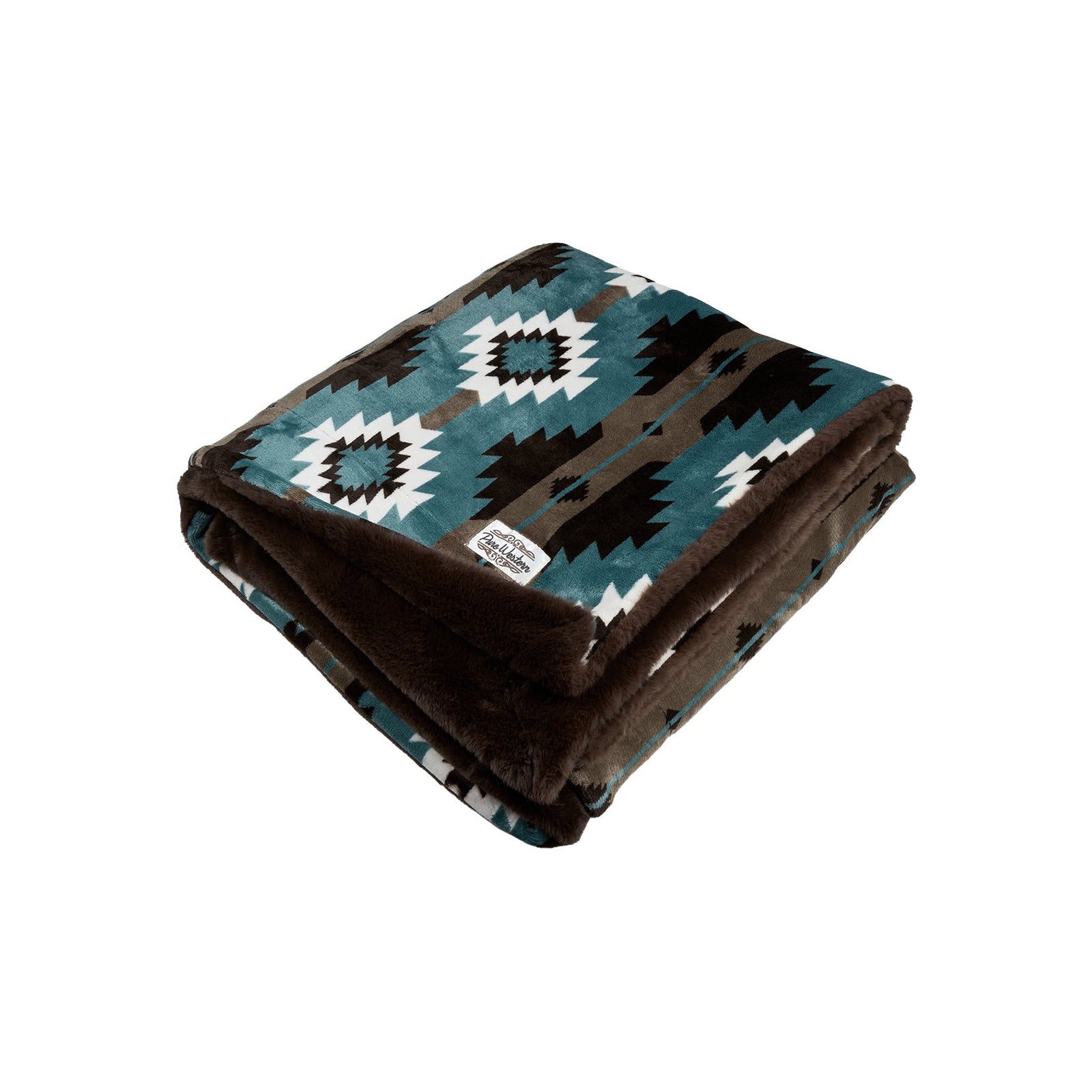 Folded blanket with geometric pattern on a white background