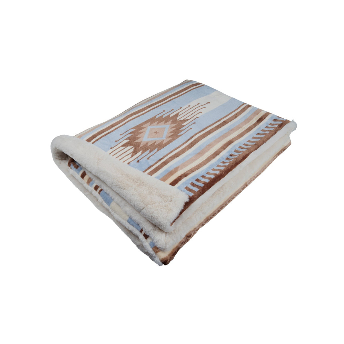 Folded blanket with geometric pattern on a white background