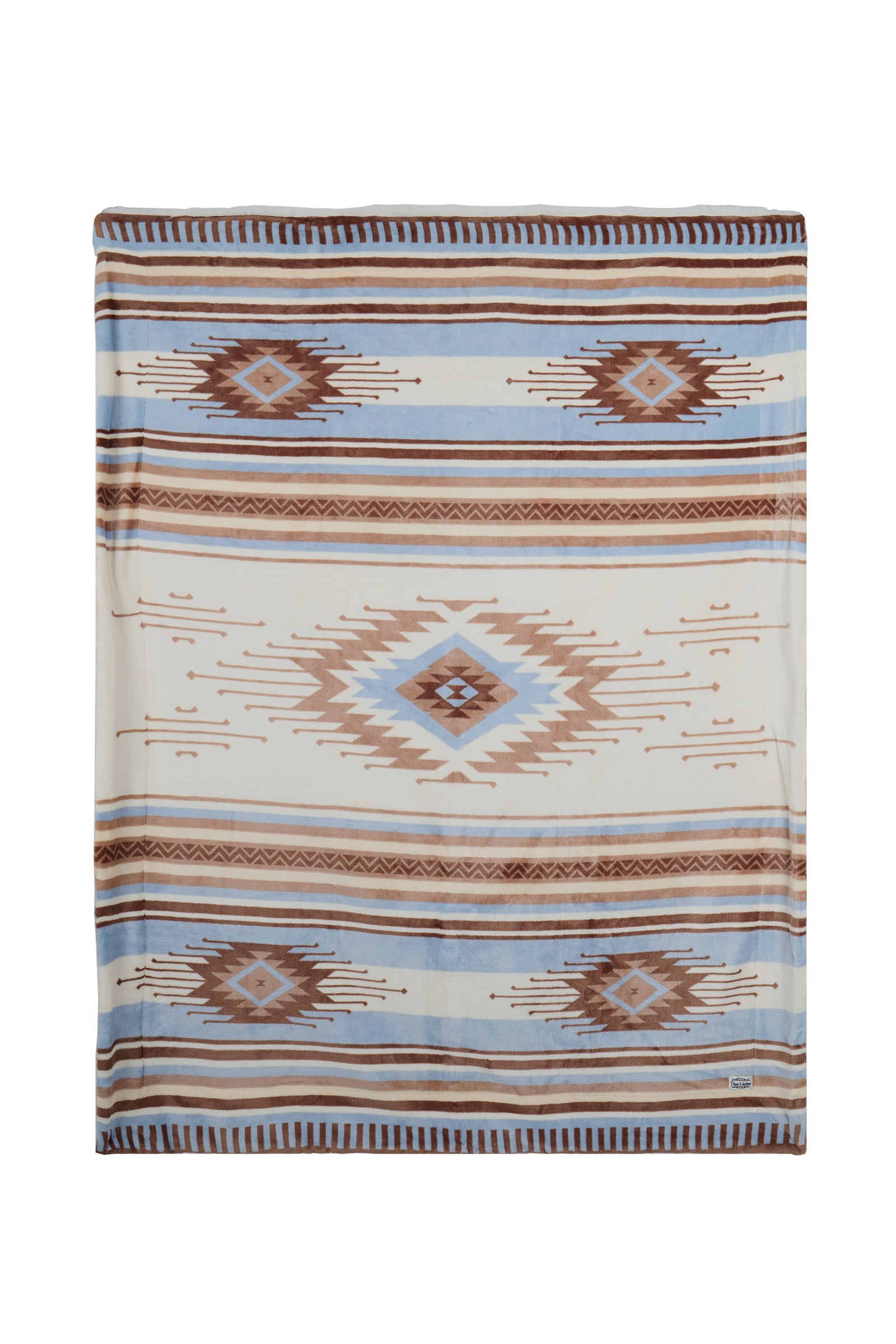 Folded blanket with geometric pattern on a white background