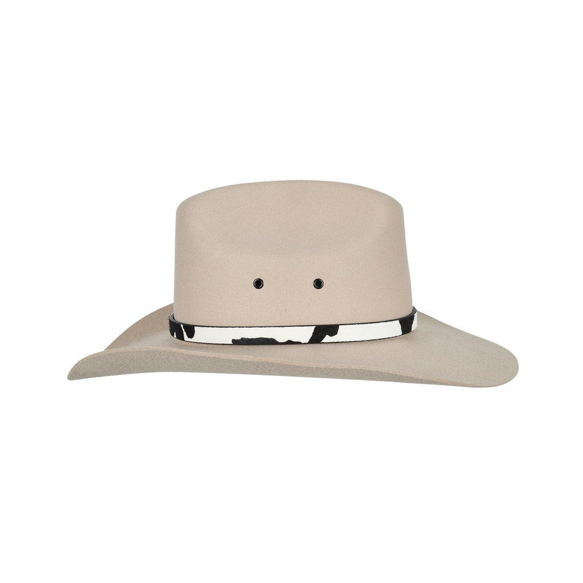 Beige hat with a decorative band on a white background