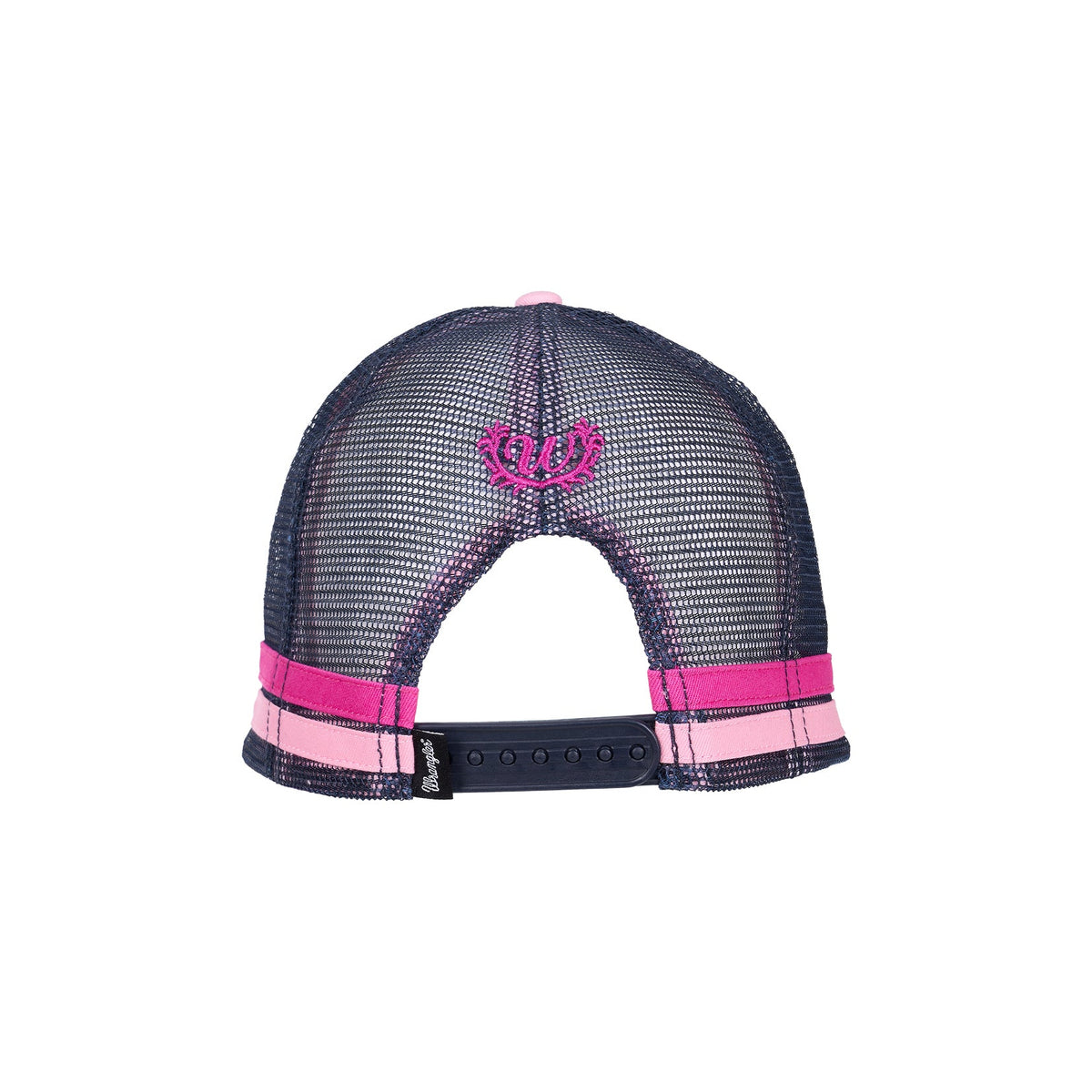 Black and pink cap with mesh back on a white background