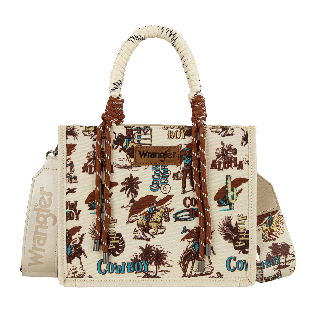 Handbag with cowboy design and 'Wrangler' branding on a white background