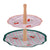 Ladelle Capri Cherry Scallop 2 Tier Stand. Two-tiered cake stand with cherry design on a white background