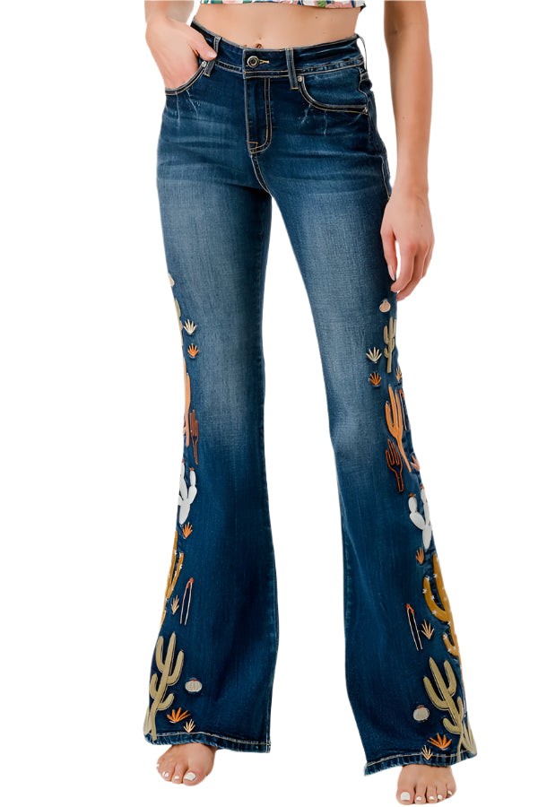 Grace In LA Women's Cactus High Waist Flare Jean