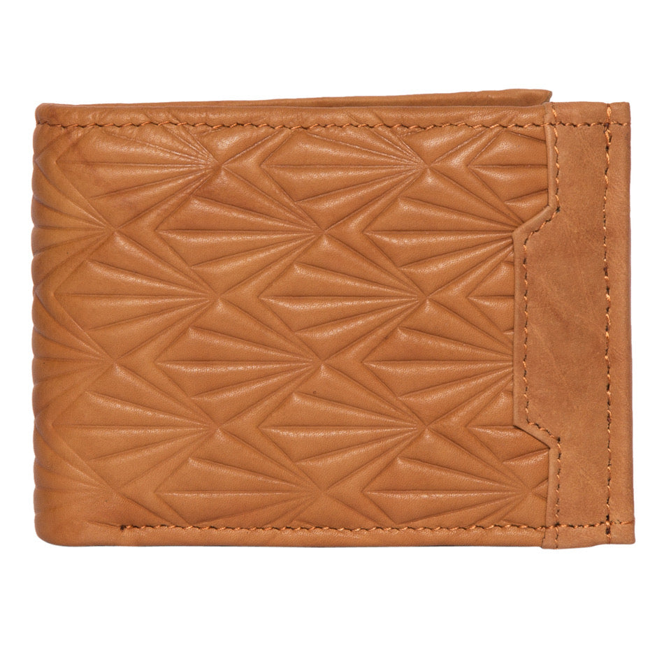Men's Slim Embossed Gents Wallet. A brown embossed leather men's wallet with multiple compartments.