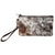Women's Toronto Small Cowhide Clutch. Wristlet with cowhide pattern on a white background