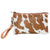 Women's Toronto Small Cowhide Clutch. Cow print clutch bag with a strap on a white background